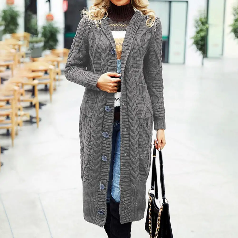 

Female Sweater Woven Twist Texture Keep Warmth Solid Color Stylish Female Knitted Coat for Winter