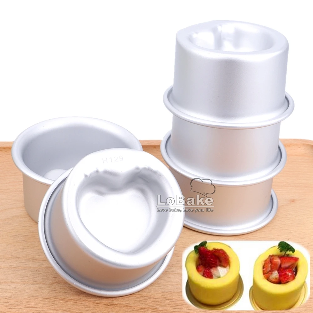 

5pcs/lot 3 inches concavo-convex heart shape hollow aluminium pudding jelly cake mould cheese mousse mold DIY baking stuff