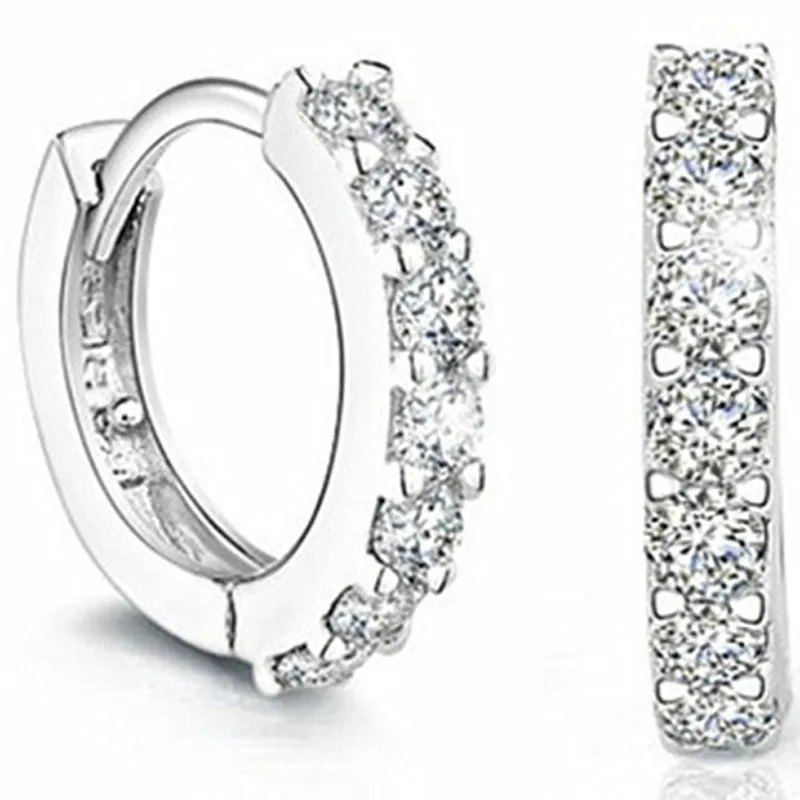 Korean Fashion Exquisite Round Crystal Silver Color Earrings For Women Small Hoop Earrings Wedding Party Jewelry Wholesale