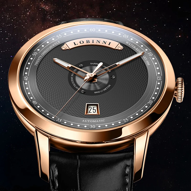 LOBINNI люксовые бренды мужские автоматические механические часы кожаный ремешок с сапфировым стеклом водонепроницаемые наручные часы с датой