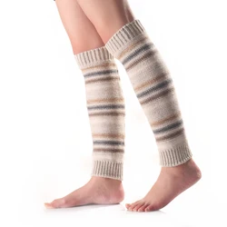 Womens Autumn Winter Stripes Leg Warmers Girls Thermal Knee Length Boot Socks Knitted Footless Warm Leg Socks