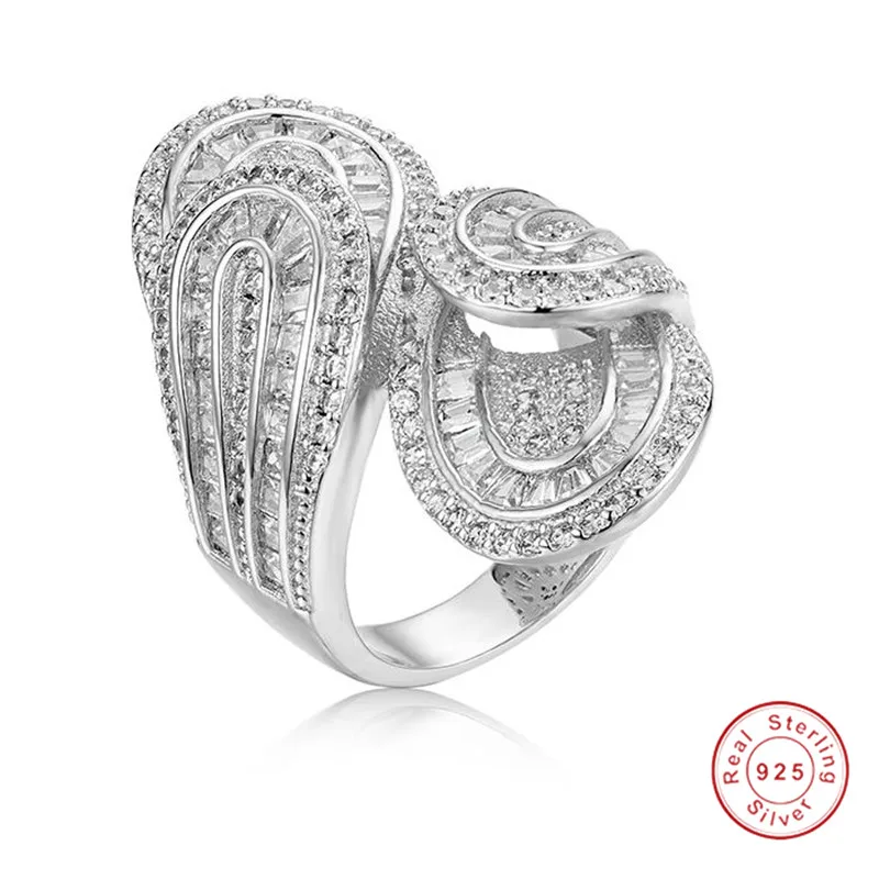 

Big Sparkling 925 Sterling Silver ring Luxury Leaf Pave Birthstone Simulated Diamond rings Cocktail Wedding Rings For Women gift