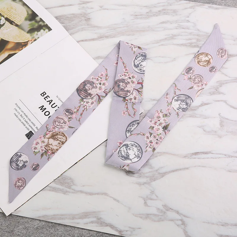 2021 new skinny silk scarf women luxury twill satin ladies long hairband design bag scarf tie belt wristband girl\'s headscarf