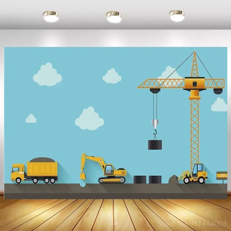 

Construction Theme Birthday Party Photography Backdrop Builder Dump Truck Toy Story Photo Background Decor Props Supplies