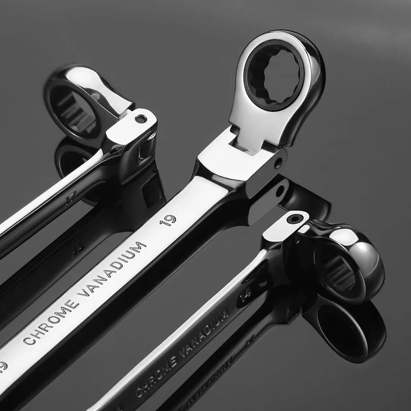 Conjunto De Chave Flex-Head Ratcheting, Profissional Cromo Vanádio Aço Combinação, Kit Spanner Terminado Ferramentas De Reparação De Garagem