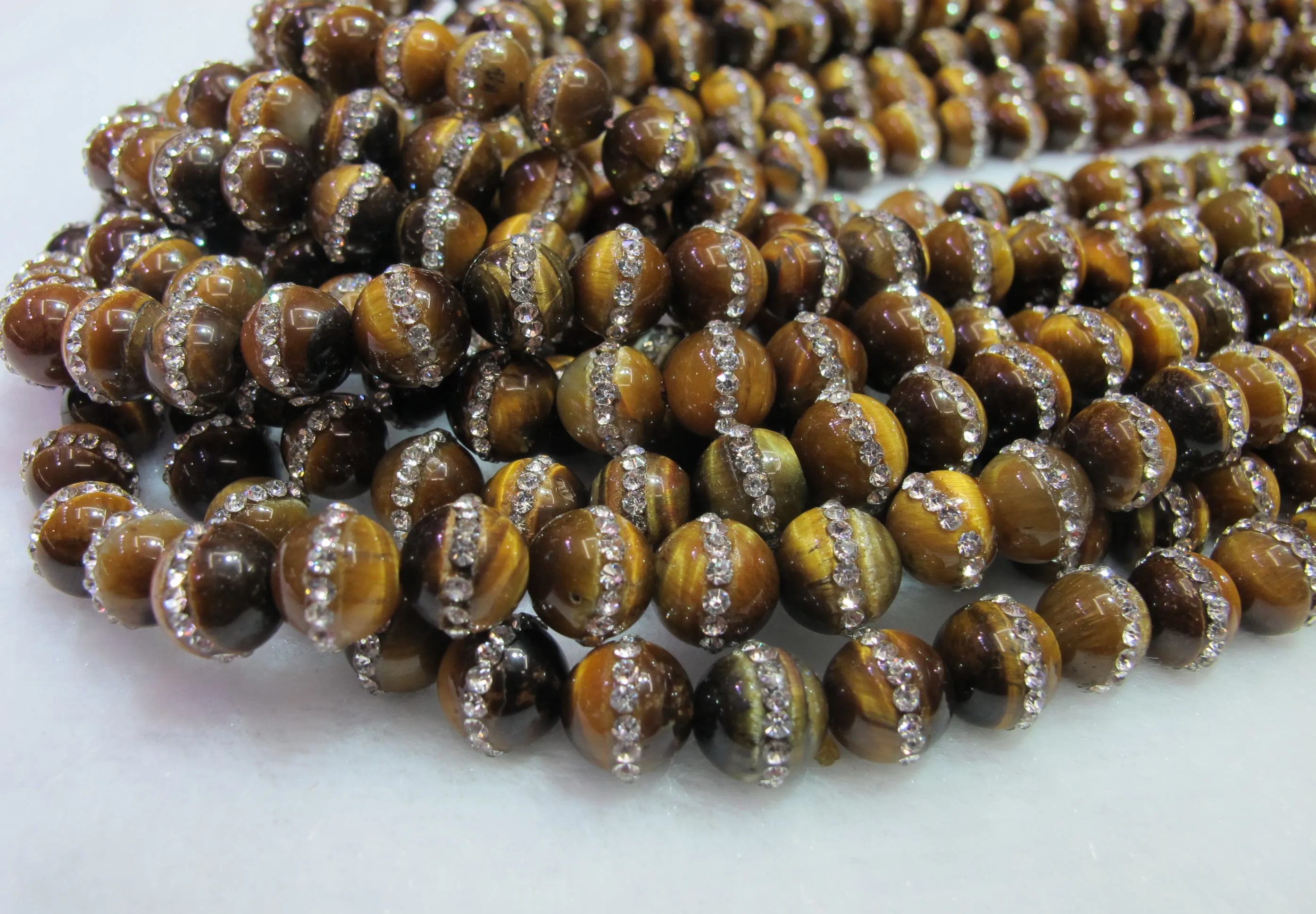 Natural 8mm Tiger eye Beads With Zircon Crystals beads jewelry accessories 96beads/lot,1string=48beads