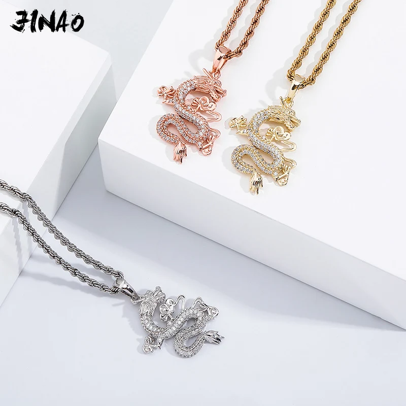 JINAO 2020 NEW Pendant  High Quality  Personality Iced Out AAA+CZ The Chinese Dragon Pendant Men and Women Jewelry For Gift