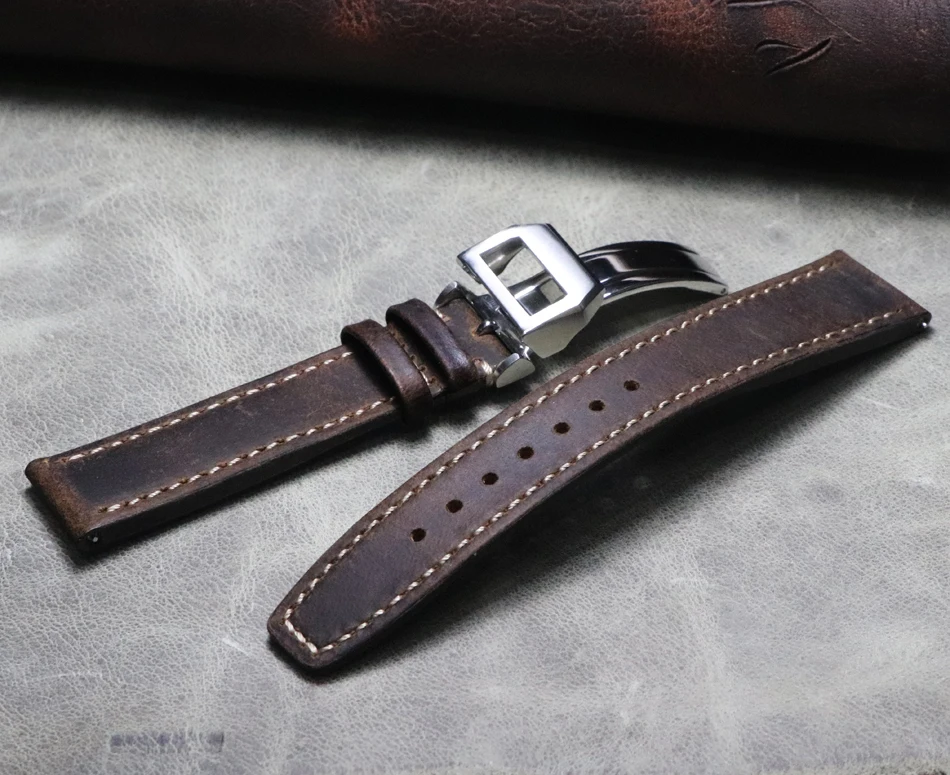 20mm 21mm 22mm Men\'s Vintage Brown Watch Band For IWC Leather Watch Strap Calfskin PORTUGIESER CHRONOGRA Bracelet Belt Pulseir