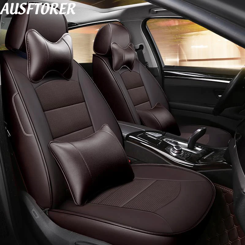 

AUSFTORER Cowhide & PVC Leather Seat Cushion for Peugeot 308 SW Car Seat Covers Set 5 & 7 Seats Auto Supports Cars Accessories