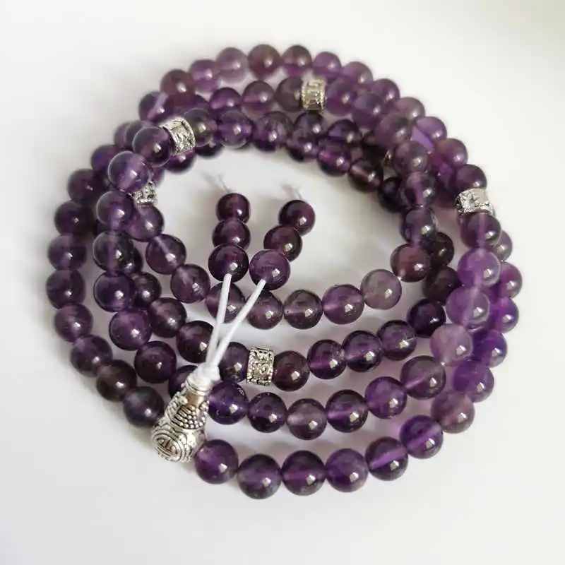 Natural Amethyst Bracelets for Pisces Girls 6mm 108 Beads Healing Crystal Meditation Mala BRO965