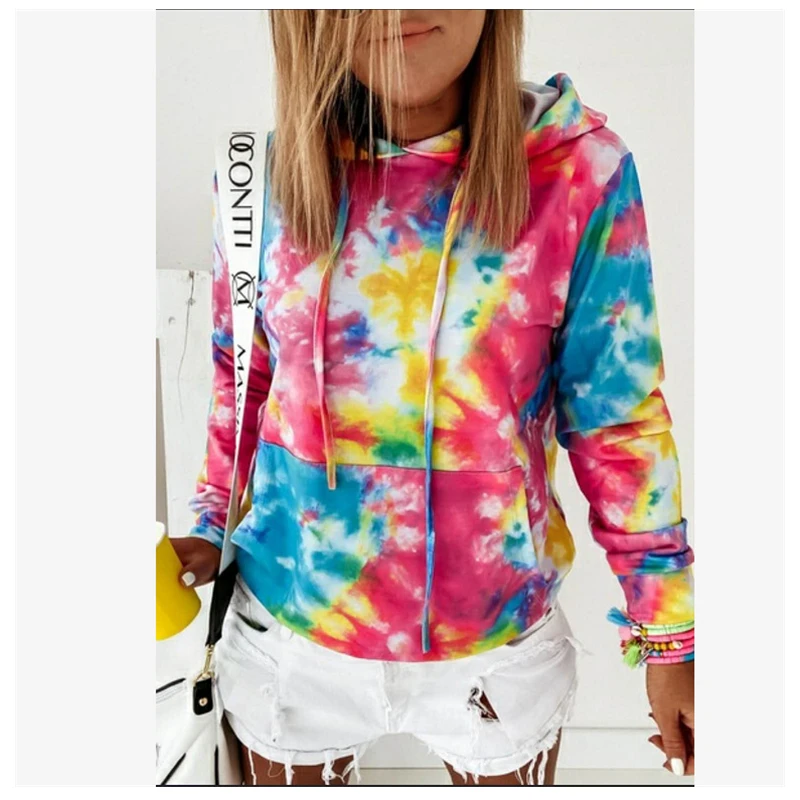 

Autumn Tie dye Hoodies Vintage Sweatshirt Women Hooded Top Casual Pullovers Streetwear Top Women Clothing Harajuku Hoodies