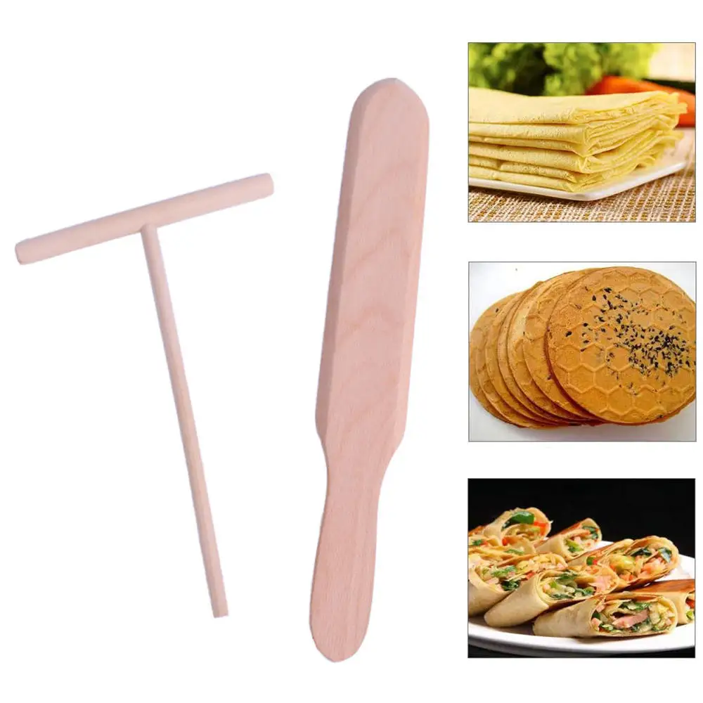 2Pcs/set T-Shaped Pancake Utensils Crepe Non-Stick Wooden Spreader And Spatula Rake Spreading Pie Pancake Tools