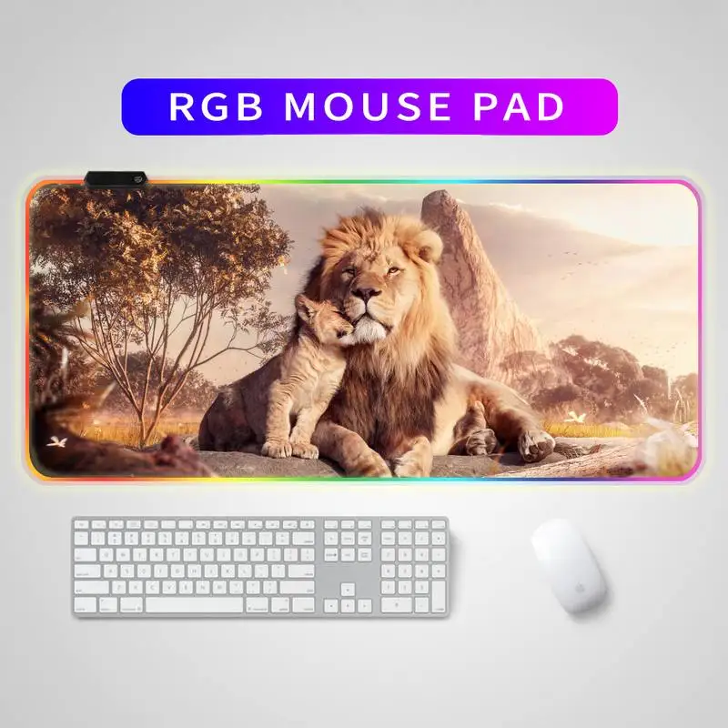 

Lion King DIY Custom Large RGB Gaming Mouse Pad Gamer Keyboard Mousepad LED Light USB Wired XXL Mouse Mice 7 Dazzle Colors