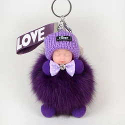 Key Chain Plush Cute Fox Fur Keychain Fluffy Accessories Key Chain Doll Ring Real Fur Keychain Pom Pom 2021 New Arrival Fashion