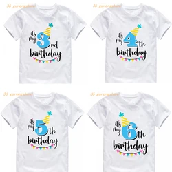 Boy Cartoon T Shirt New Kids Clothes Boys Birthday T Shirts Size Number 2 3 4 5 6 7 Year Children Party Girls Clothing Tees Tops