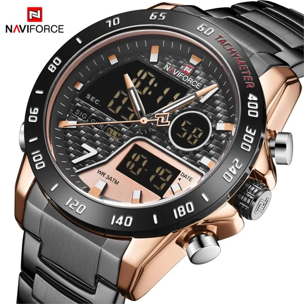 

NAVIFORCE Luxury Brand Men Watch Military Sport Digital Quartz Clock Full Steel Waterproof Timepiece Relogio Masculino 2020 New