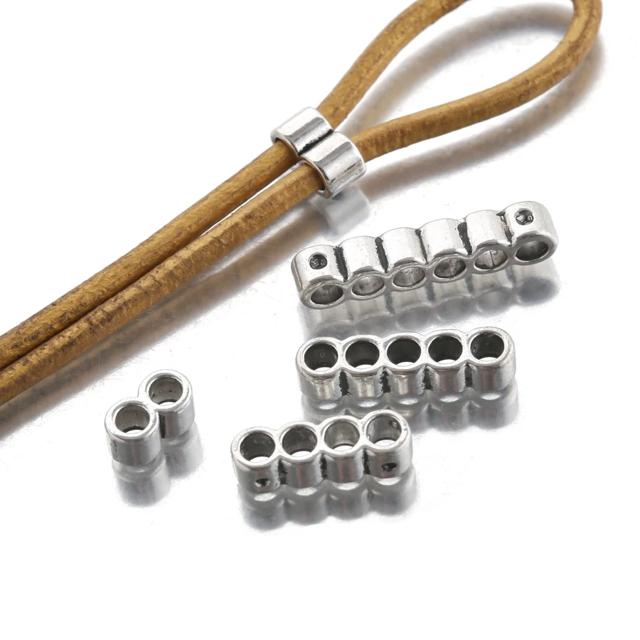 20Pcs Tibetan Silver Multiple Strand Tube Bead Slider Spacer Separator For 3mm Leather Cord Bracelet Necklace Jewelry Making