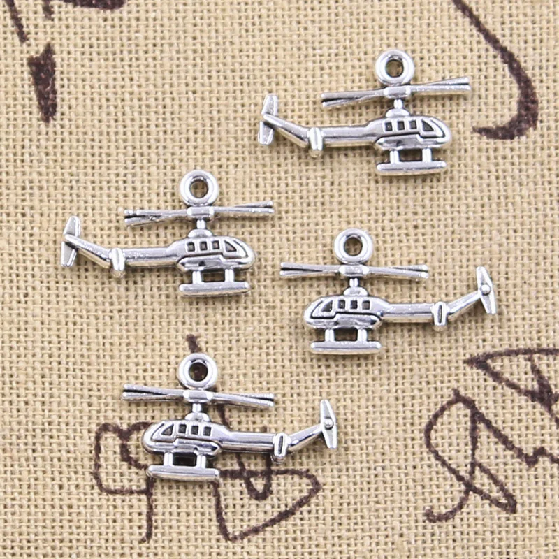 30pcs Charms Plane Airplane Helicopter 12x18mm Antique Silver Color Pendants DIY Crafts Making Findings Handmade Tibetan Jewelry