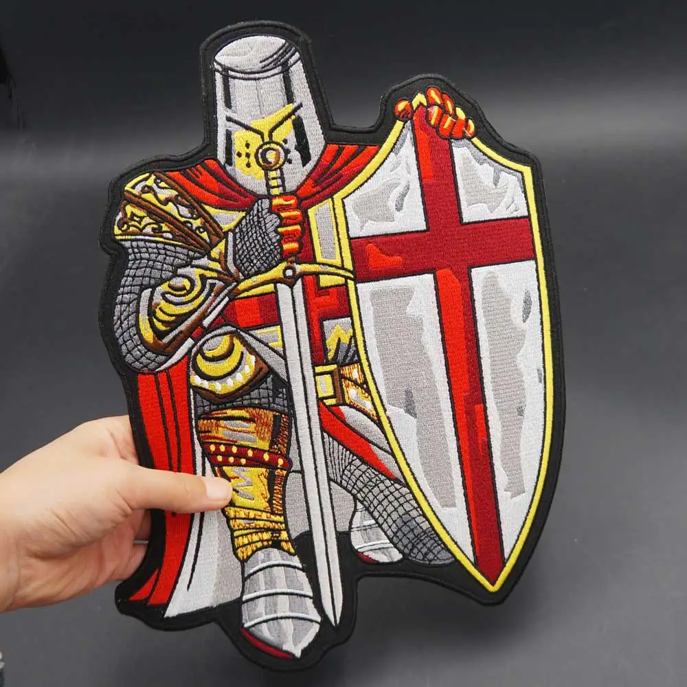 Crusader Knights Templar Large Embroidery Motorcycle Biker Badge Cloth Leather Jacket Decoration Back High-grade Iron-On