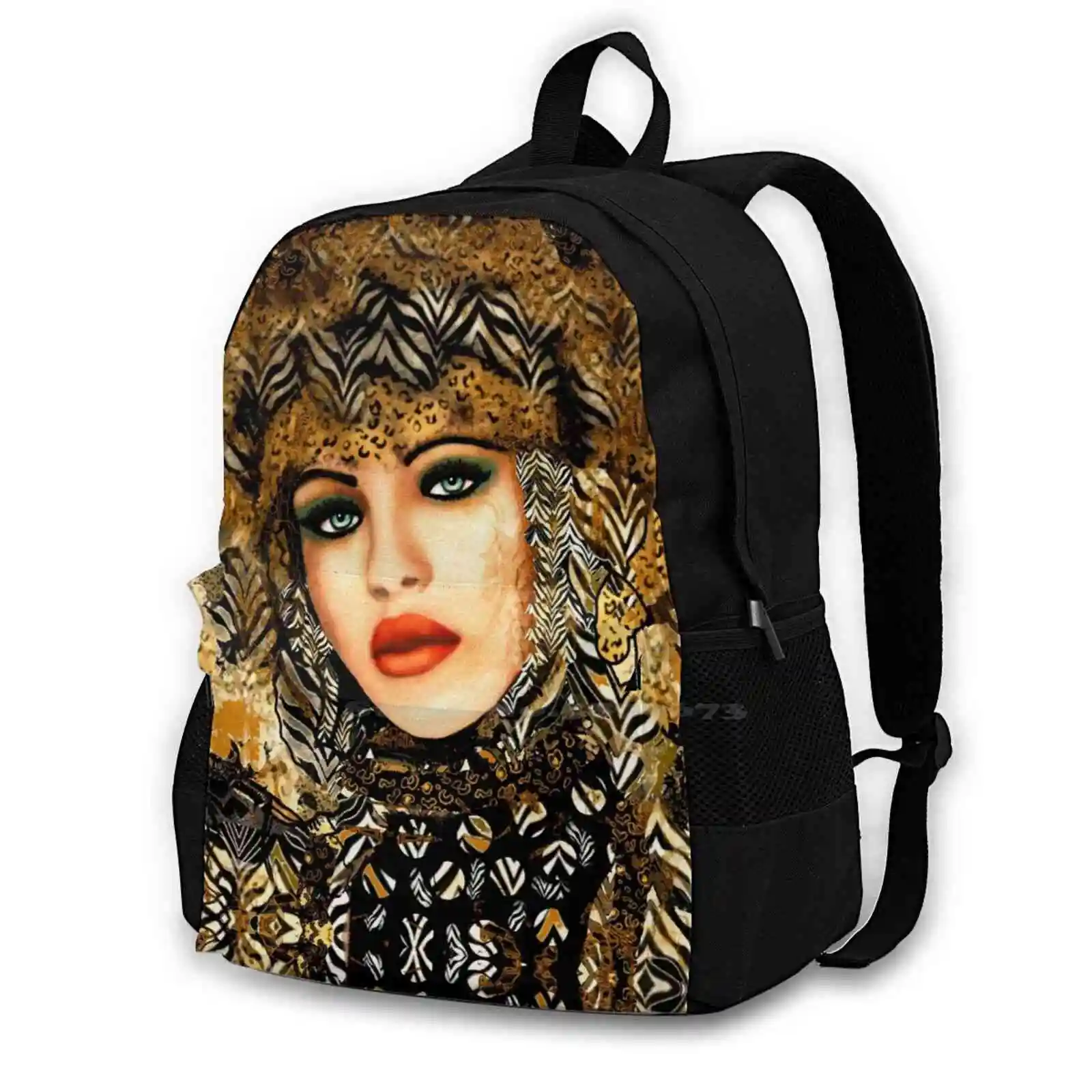 Women Men Teens Laptop Travel School Bags Womens Fashion Glamour Face Textile Beautiful Natalie Holland Turban Animal Headdress