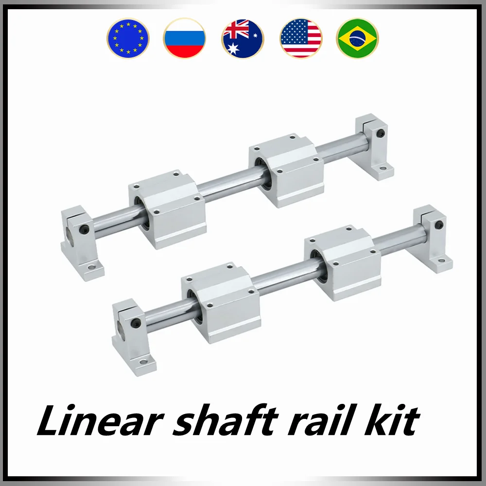 Linear shaft rail kit：2 pcs round rail 300-600mm + 4 pcs linear bearings blocks + 4 pcs support bearing SK for cnc 3D printer