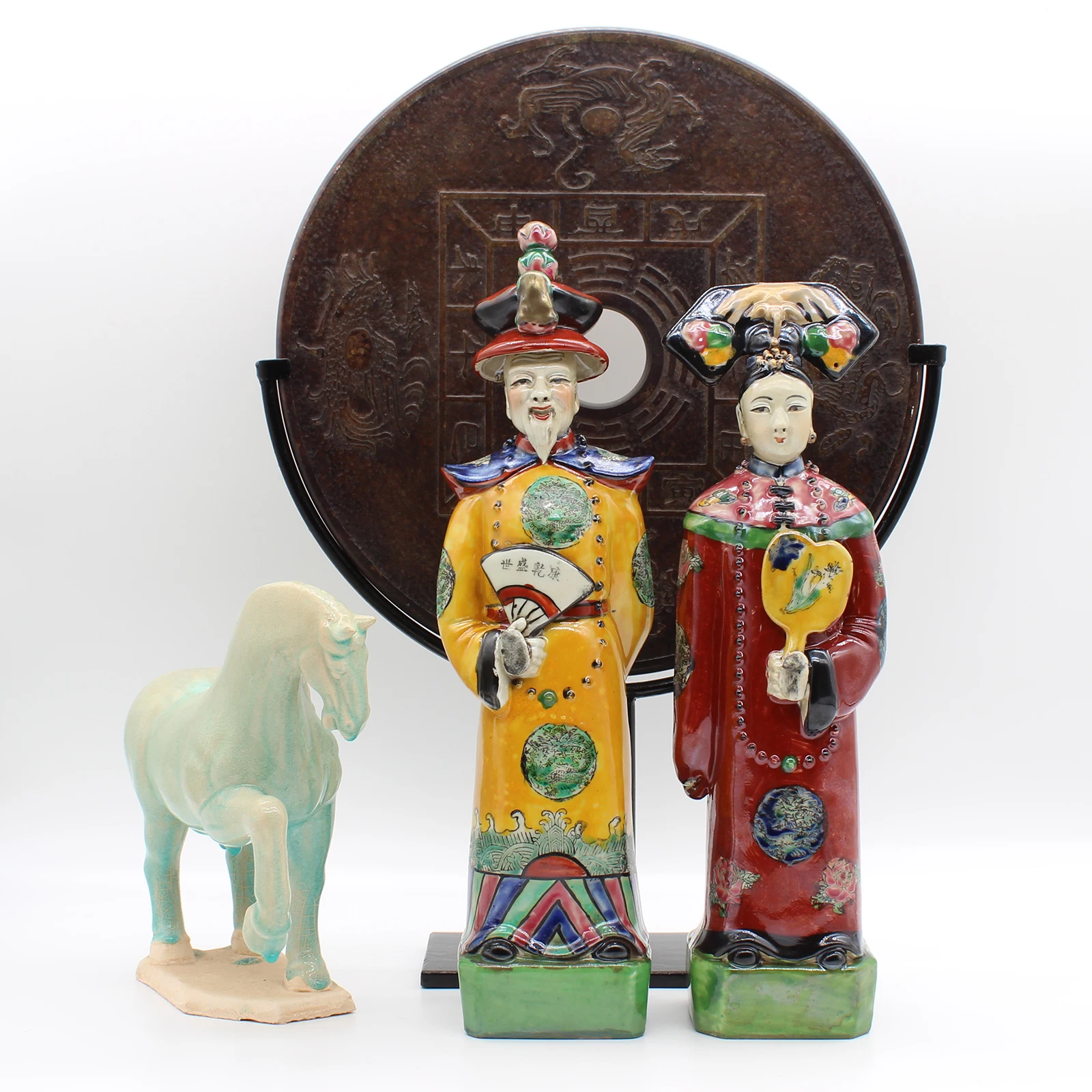 

Ceramic statues of chiness emperor and empress in Qing dynasty, table accessory, home decoration