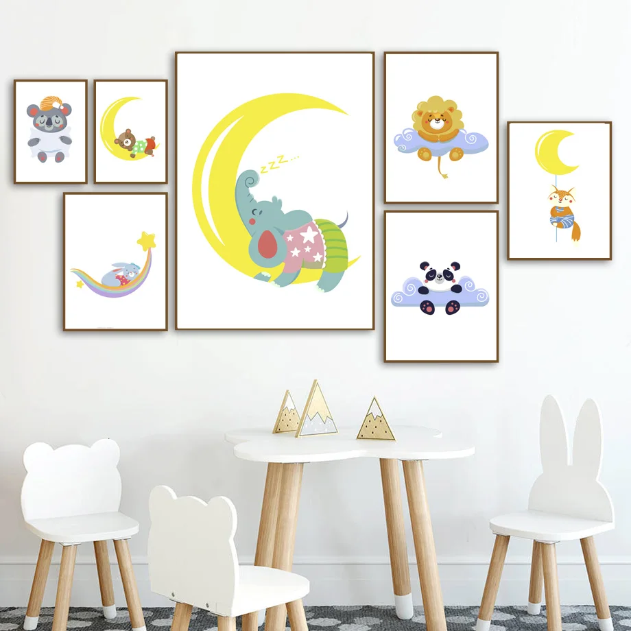 Elephant lion panda Fox rabbit Bear Nursery Wall Art Canvas Painting Nordic Posters And Prints Wall Picture Baby Kids Room Decor