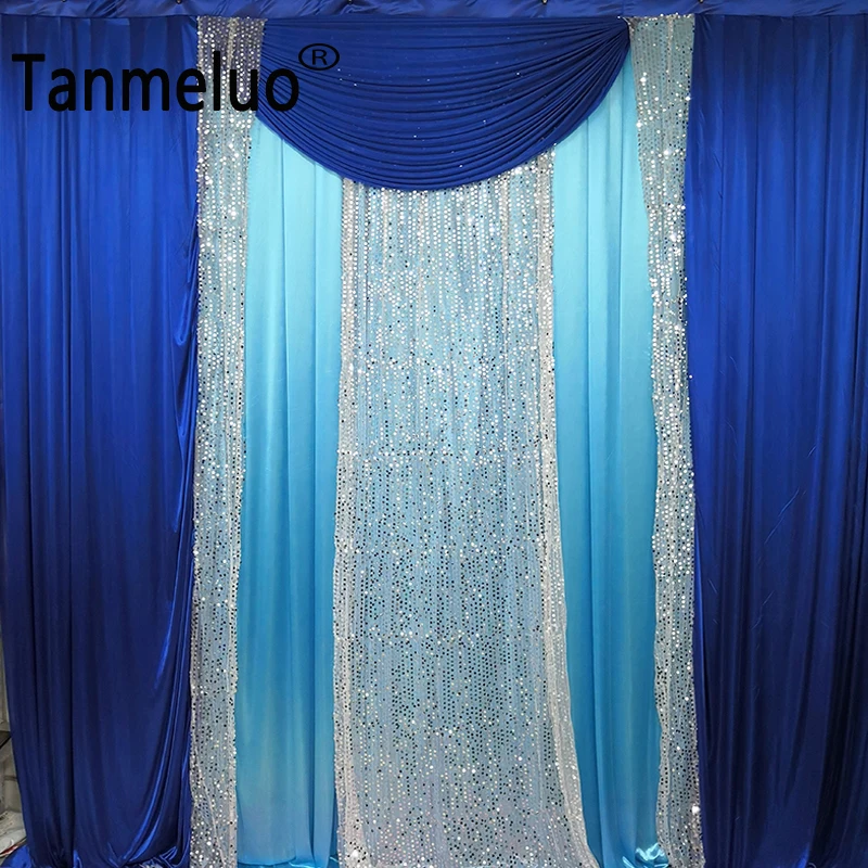 3x3M/10x10FT Blue Background Curtain Royal Blue Drape Sequin Wedding Backdrop Party Event Wedding Shimmer Stage Curtain