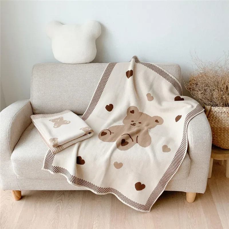 Manta de punto para bebé recién nacido, accesorios para bebé, oso, funda de cama cálida, ropa de cama, Invierno