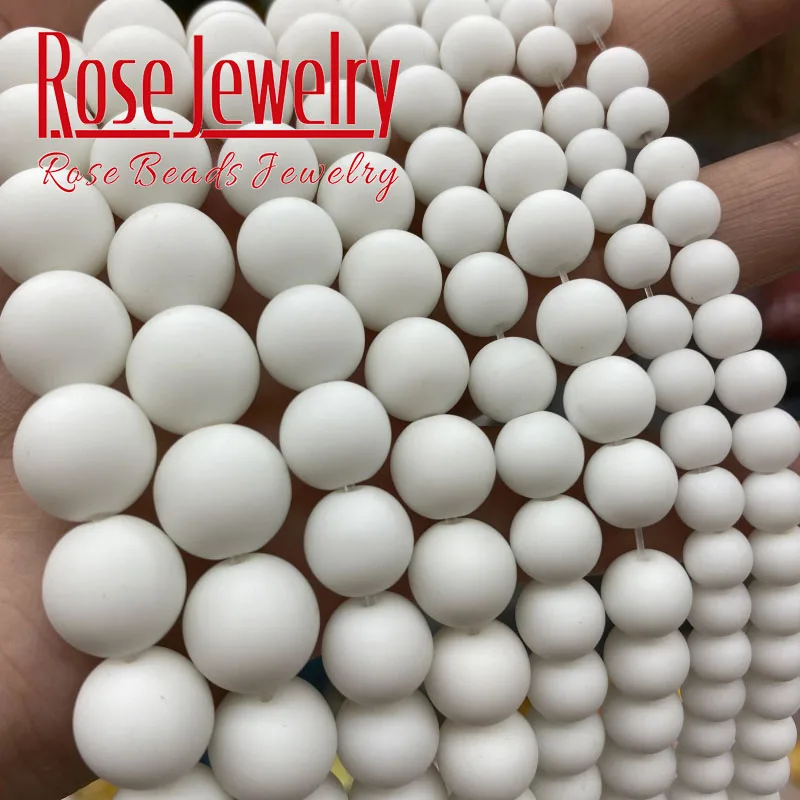 AAA+ Natural Matte White Agates Beads Dull Polish White Onyx Round Stone Beads For Jewelry Making Charms Bracelets 15\