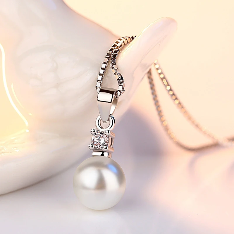 New 925 Sterling Silver Fine Women Jewelry Freshwater Pearl Zircon Pendant Necklaces 40 & 45+5cm Size Rhinestone Clavicle Choker