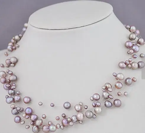 

New Arrival Favorite Pearl Necklace Multistrand Illusion Purple Freshwater Pearl Fine Jewelry Bridesmaid Wedding Women Gift