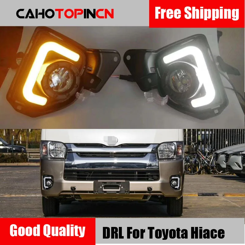 

2pcs LED 12V ABS Car fog Lamp DRL Daytime Running Light For Toyota Hiace 2014 2015 2016 2017 2018 with Turn Signal style relay