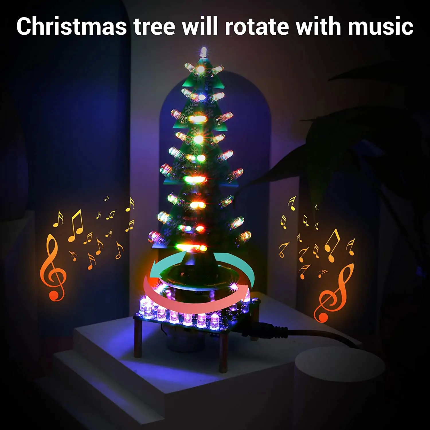 Rotating Colorful Music Christmas Tree LED Water Lamp Light Electronic DIY Kit Decor Christmas Gift+Breathing Light Parts