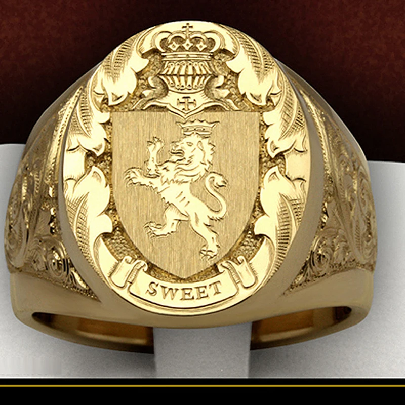 Domineering Crown Lion seal Vintage Gold Color Rings for Men Fashion Wedding Jewelry Gift Accessoires Chunky Rings