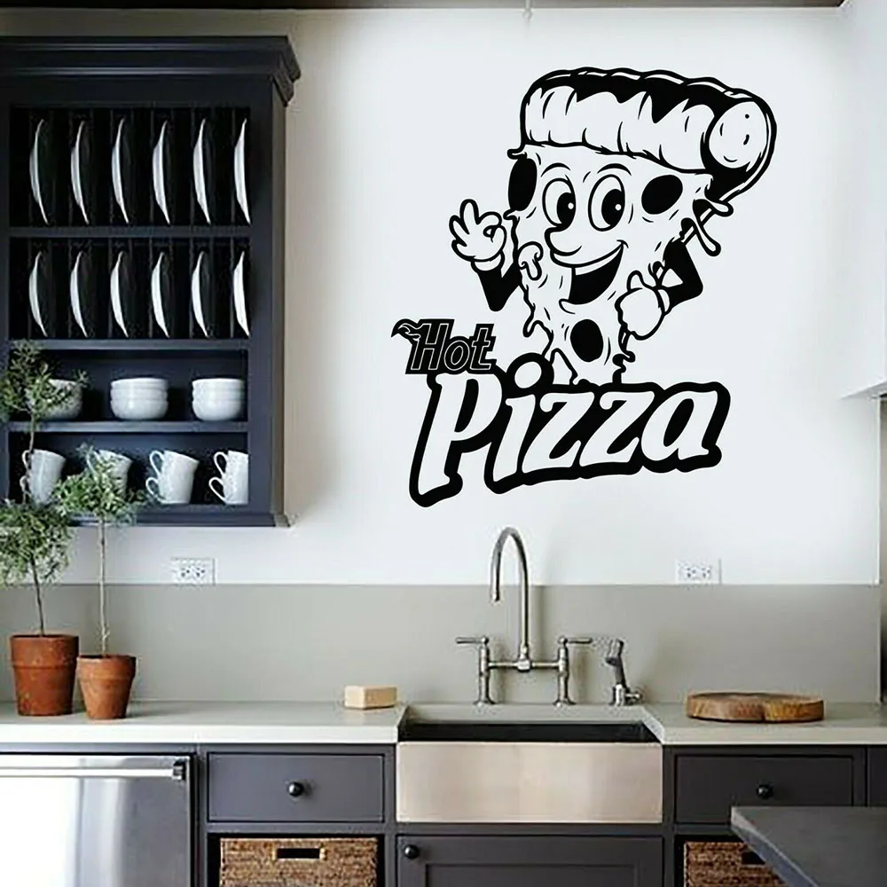 Hot Funny Pizza Slice Vinyl Wall Decal Italian Tasty Food Store Window Stickers Wall Decorations Removable New Arrival X07