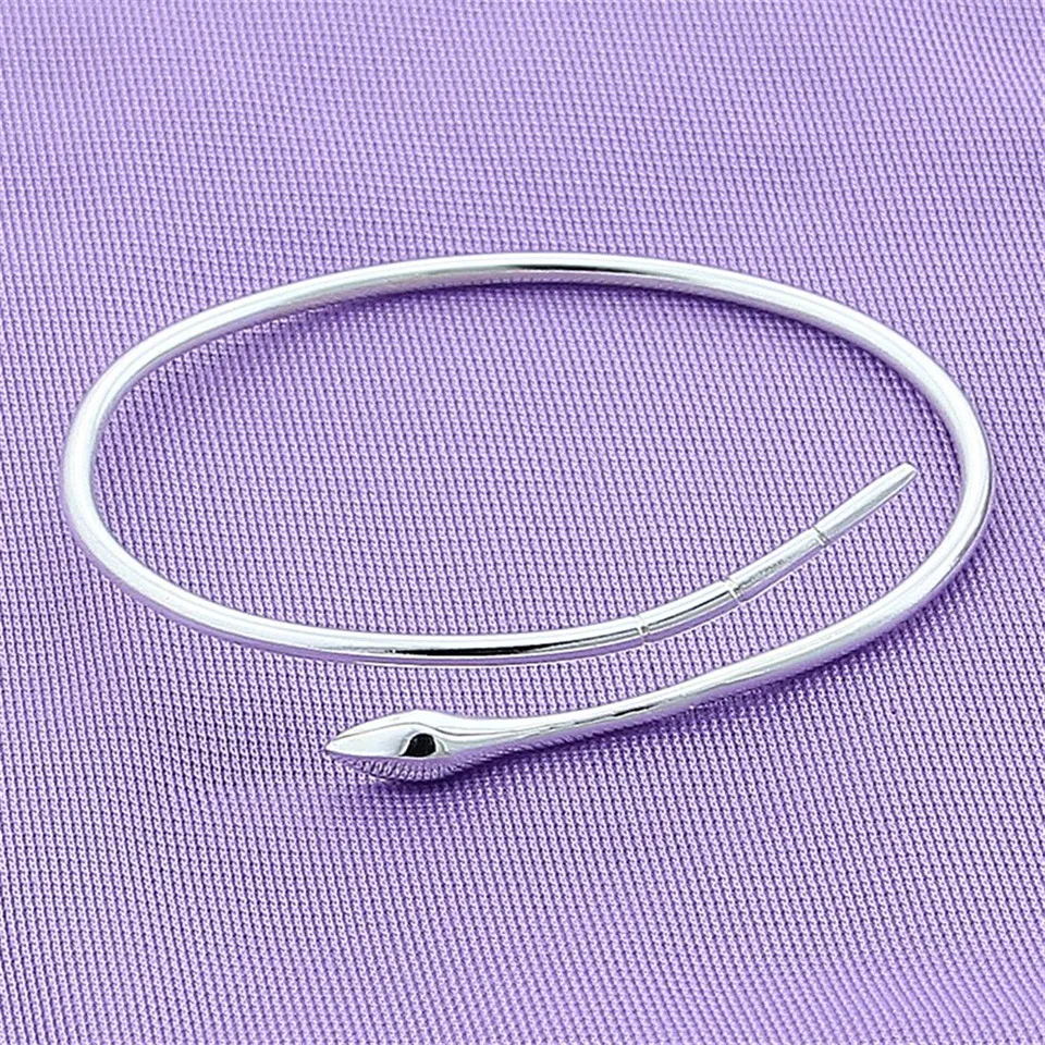 925 Sterling Silver Smooth Snake Bangle Bracelet For Woman Wedding Engagement Fashion Charm Party Jewelry Gift