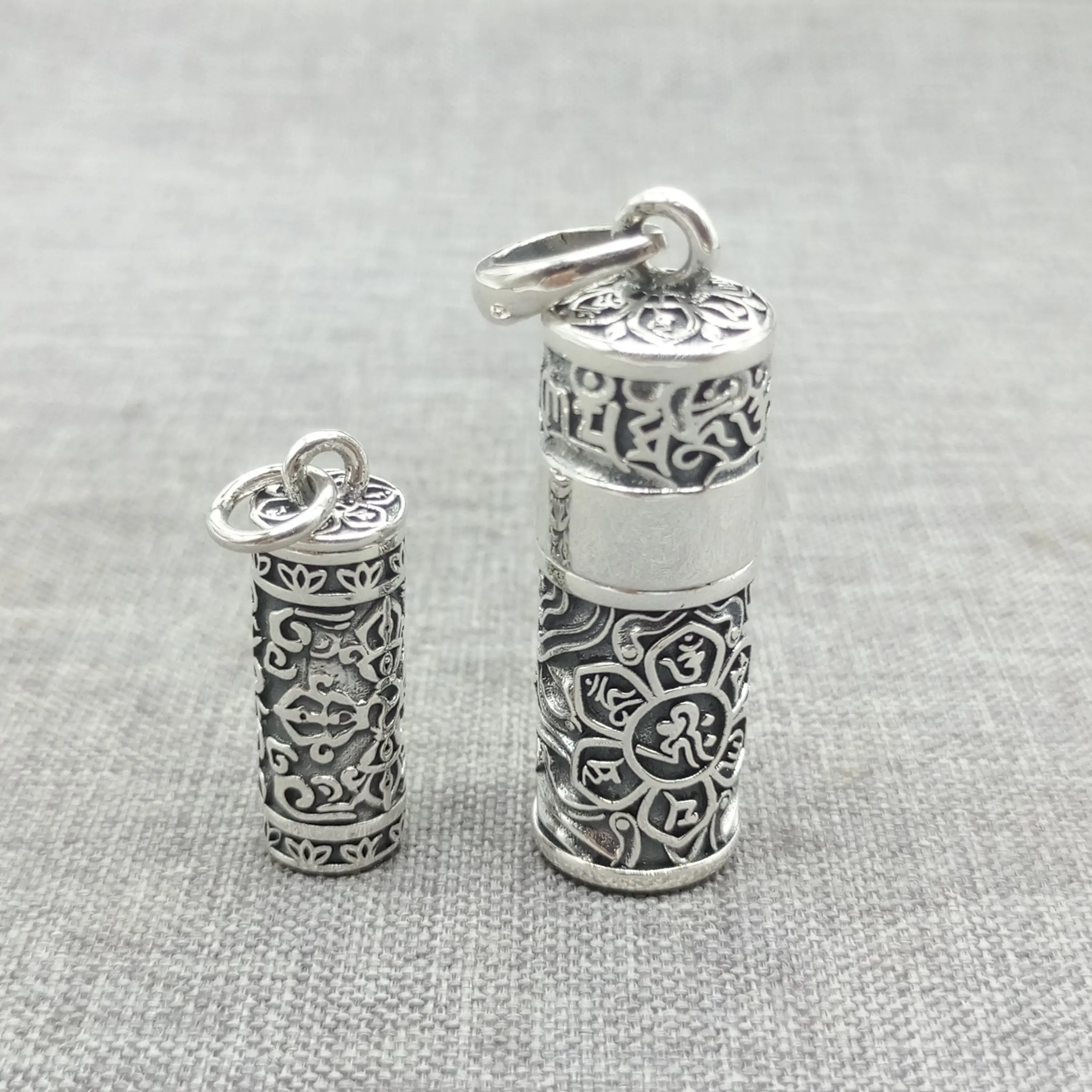 990 Fine Silver Om mani padme hum wisiorek medalion pamięć modlitewna pudełko na naszyjnik