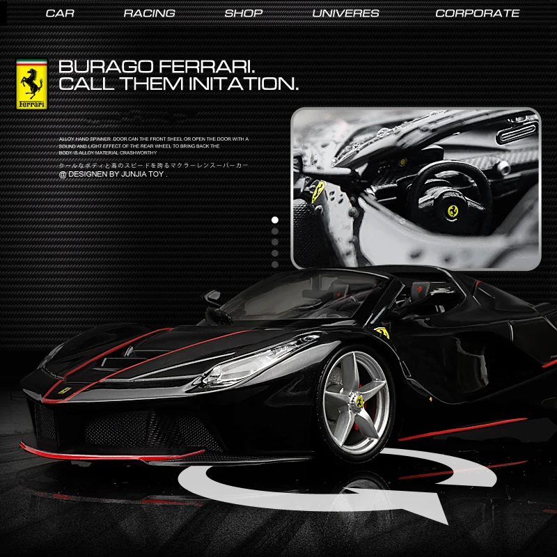 Bburago 1:24 FERRARI Black  La ferrari simulation alloy car model Collect gifts toy