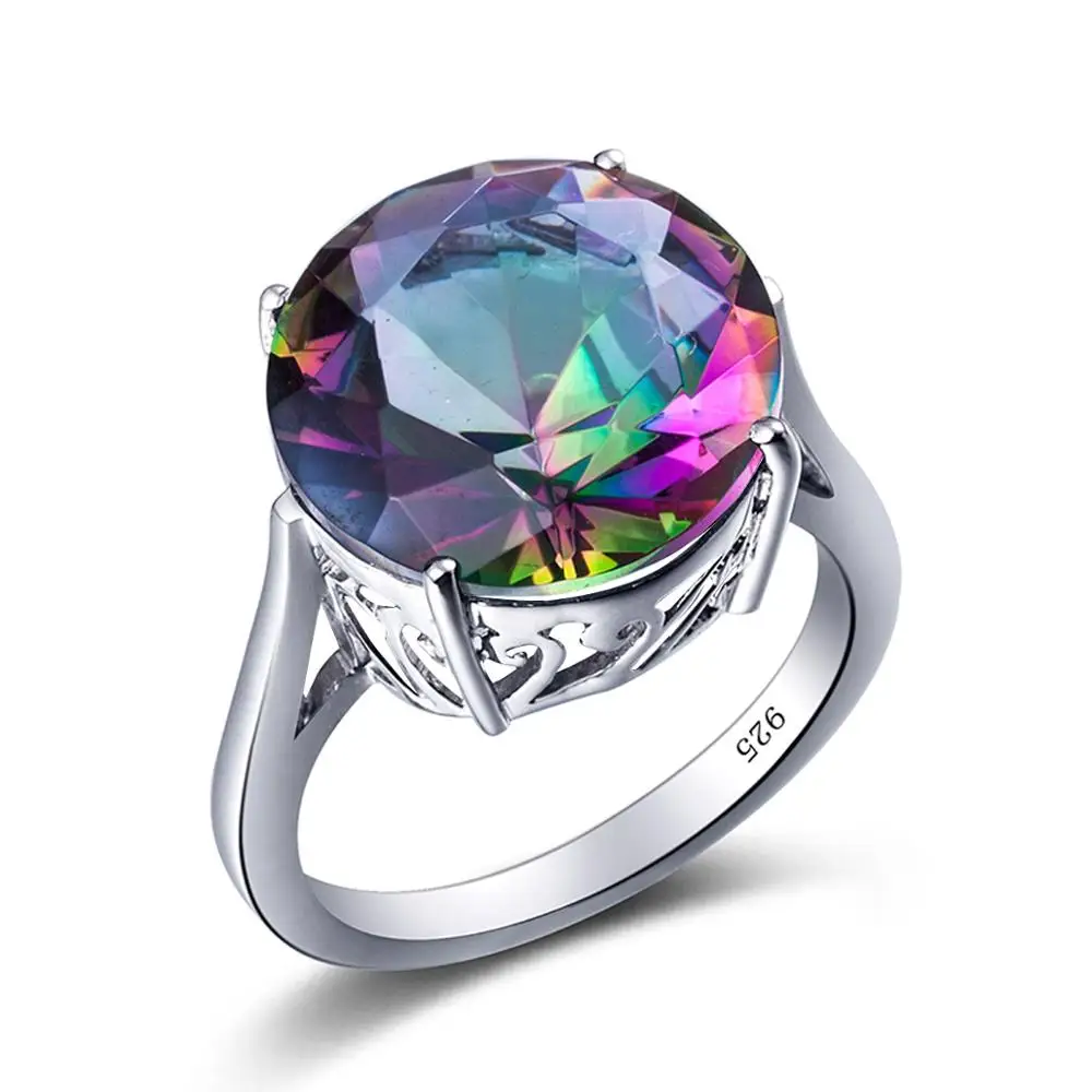 Szjinao 100% Real 925 Sterling Silver Mystic Fire Topaz Rings For Women Men Round Rainbow Zircon Ring Birthstone Jewelry Gifts