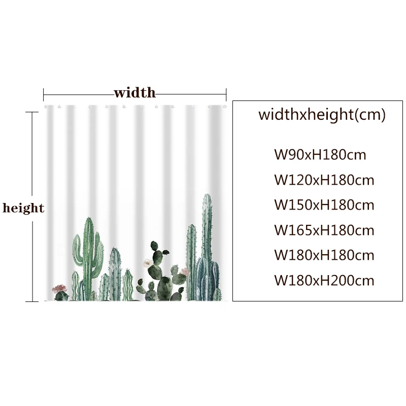 Tropical Cactus Shower Curtain Polyester Fabric Bath Curtain For The Bathroom Decoration Multi-Size Printed Bathroom Accessories