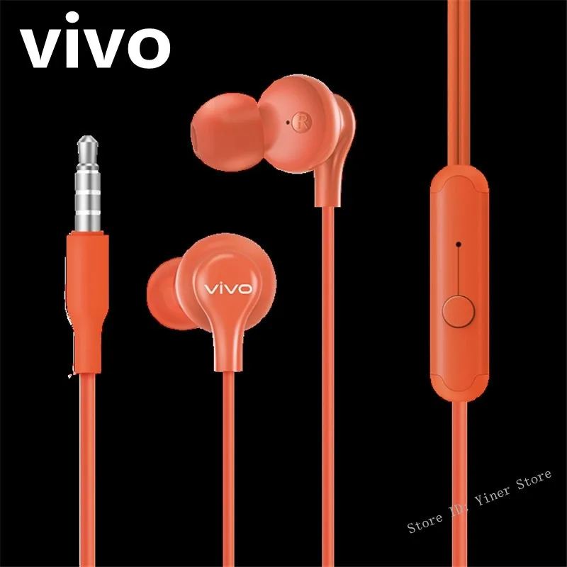 

vivo headset in-ear black orange sky blue white wired noise reduction movement round hole cable earplugs