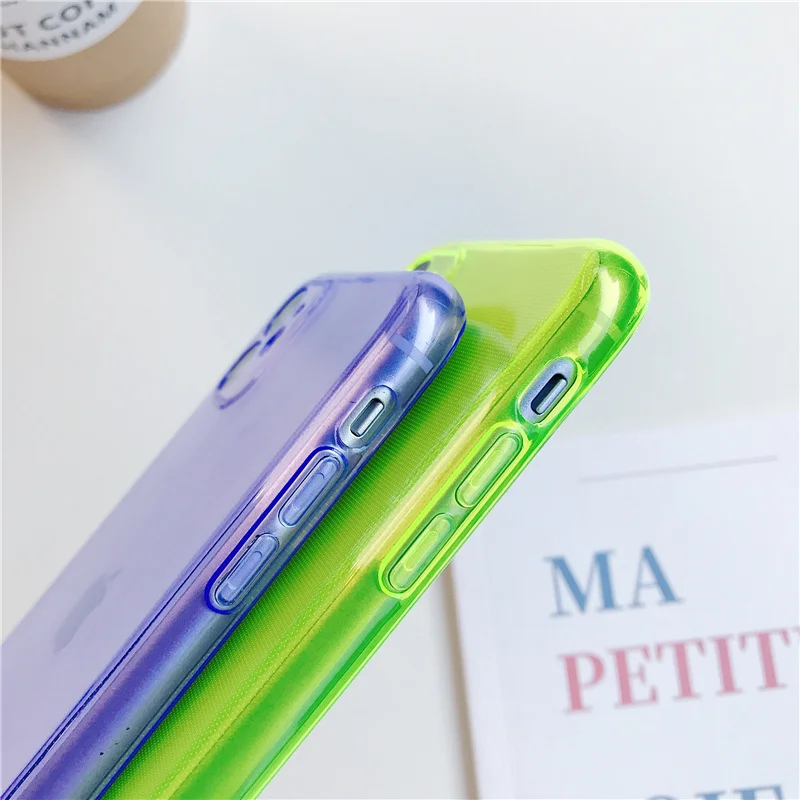 حافظة هاتف ملونة نيون لهاتف آيفون 17 Air 16 15 14 13 12 Mini 11 Pro Max Plus غطاء شفاف ناعم من البولي يوريثان الحراري Funda