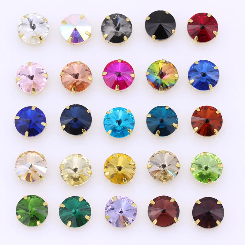 6/8/10/12/14/16/18mm  Rivoli sewing copper setting glass stones sew on round crystal rhinestones diamante montees jewels Gems