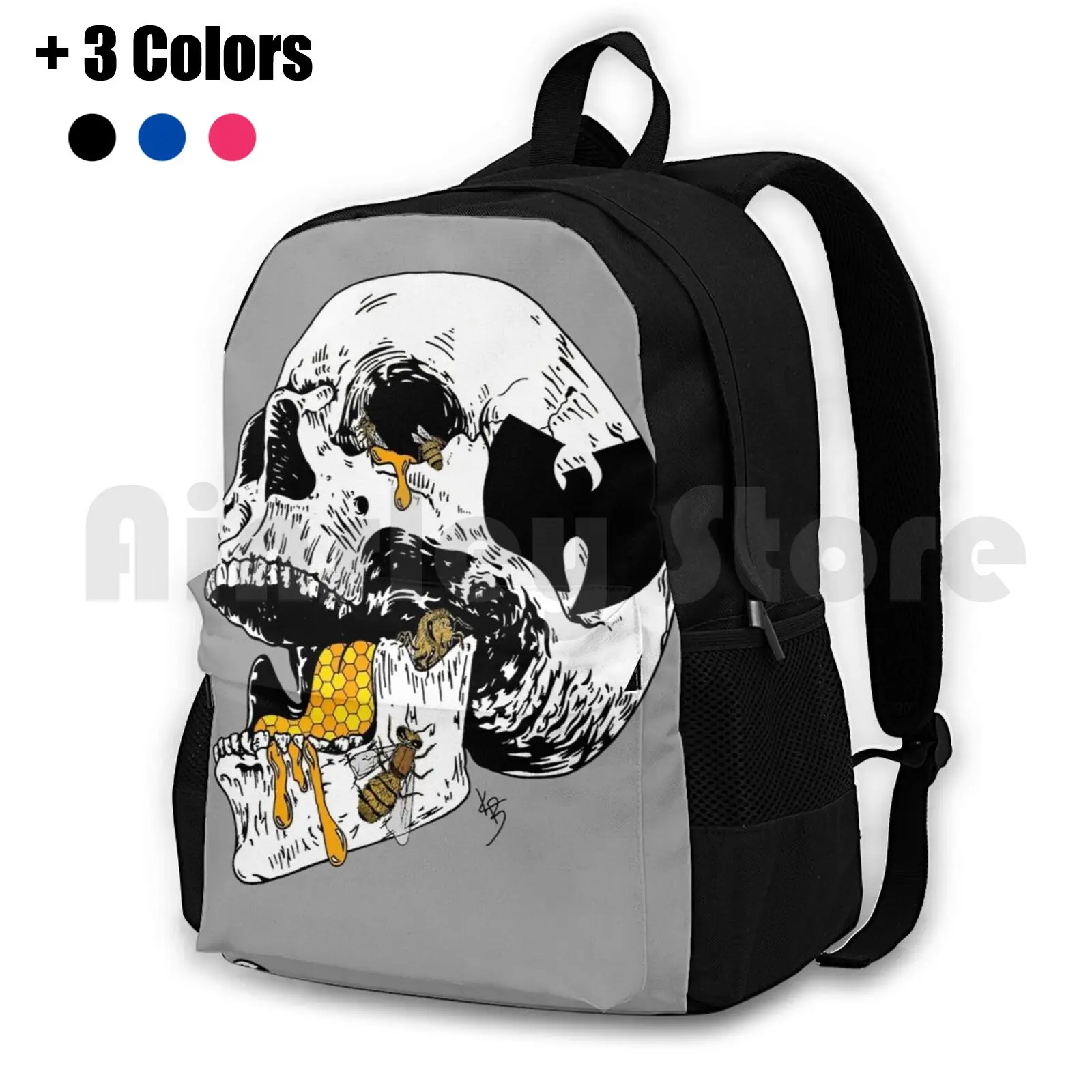 Outdoor Hiking Backpack Riding Climbing Sports Bag Rap Music Skull Honey Bees Bee Killabees Rizza Black Yellow White Cool Sick