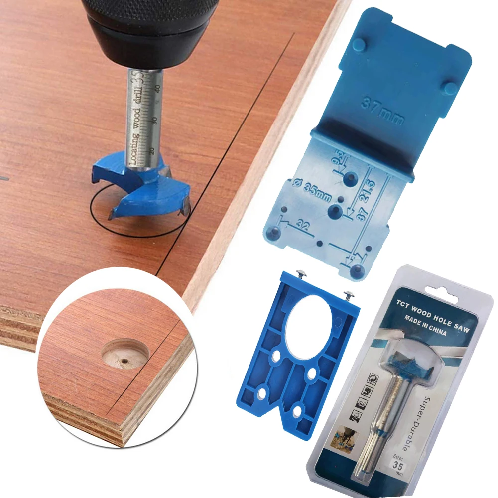 3Pcs hinge hole drilling Guide Locator Hinge Drilling Jig Drill Bits Woodworking Door Hole Opener Cabinet Accessories Tools