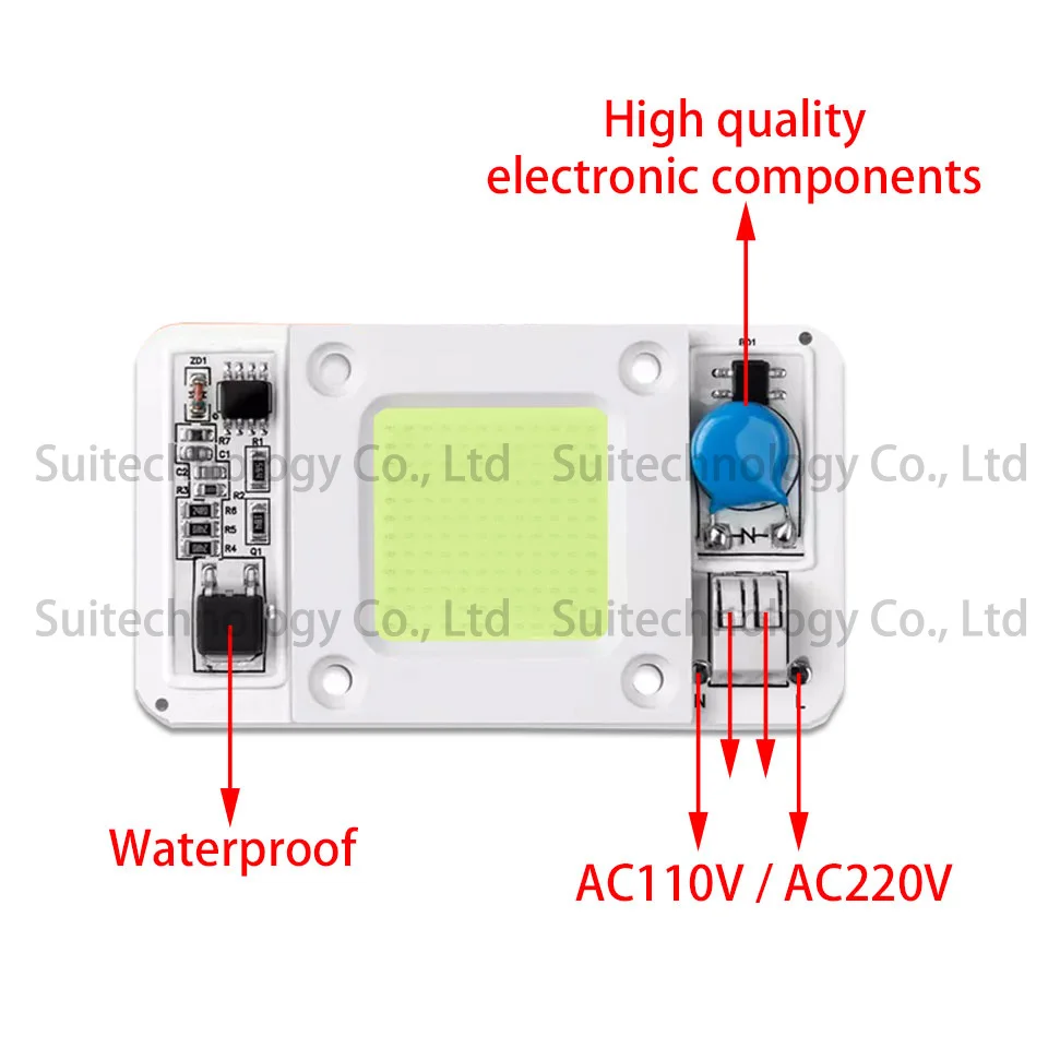 2Pcs 50W LED COB Chip AC110V AC220V Dimmable Grow LED Light Cold Warm White Red Blue Full Spectrum For DIY Spotlight Floodlight