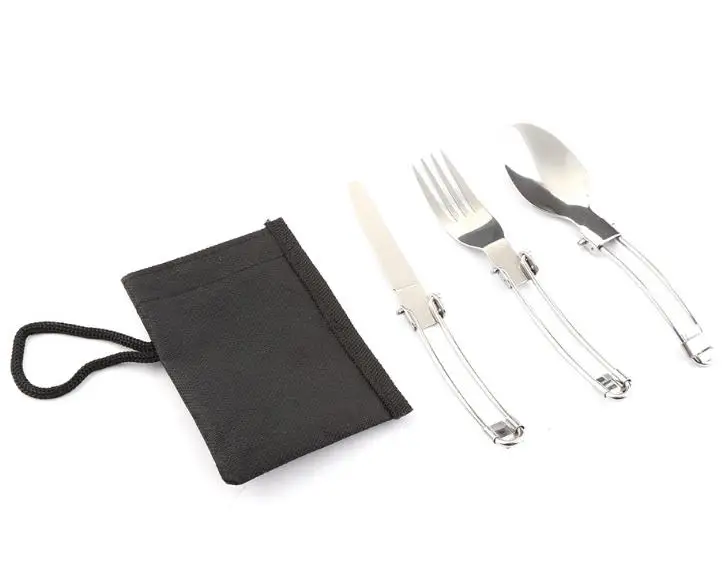 by dhl 100set high quality 3-in-1 Set Outdoor Picnic Tableware Stainless Steel Travel Camping Folding SN3310