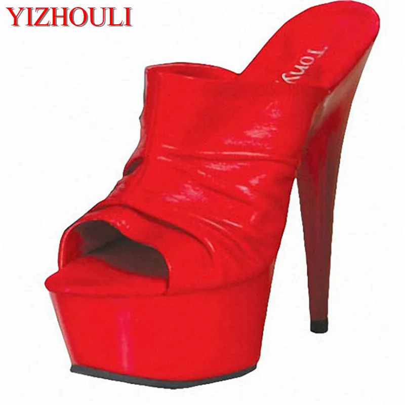 

6 inch ruffled vamp detail seductive sexy thin heel stage 15 cm banquet high heel catwalk slippers