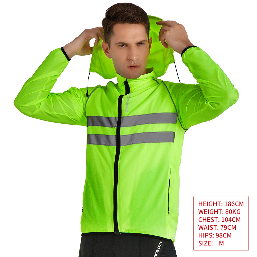 WOSAWE Men\'s Cycling Jacket Hooded Reflective Vest Wind Coat Windproof MTB Bike Windbreaker Riding Bicycle Cycle Clothing